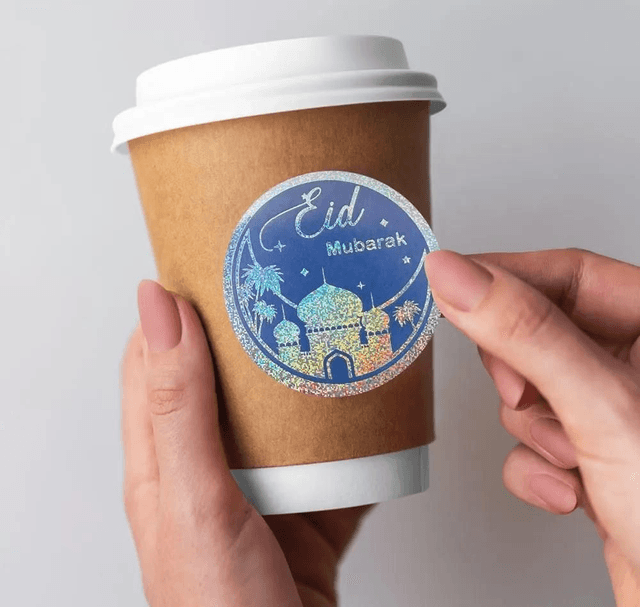 Eid Mubarak Sticker - Blue with Silver Mosque