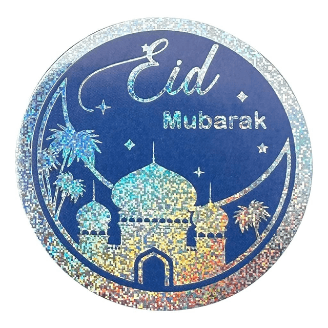 Eid Mubarak Sticker - Blue with Silver Mosque