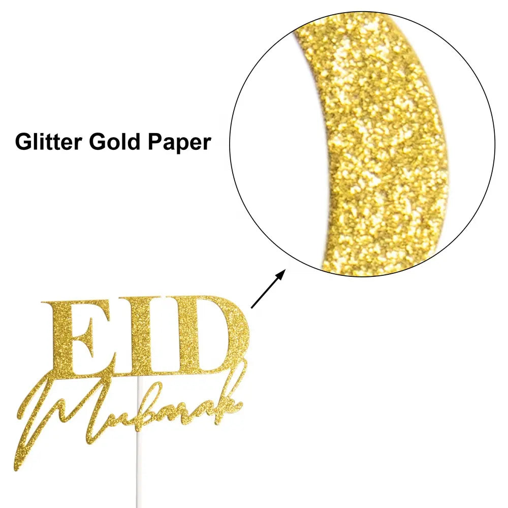 Eid Mubarak Paper Cake Topper - Gold glitter