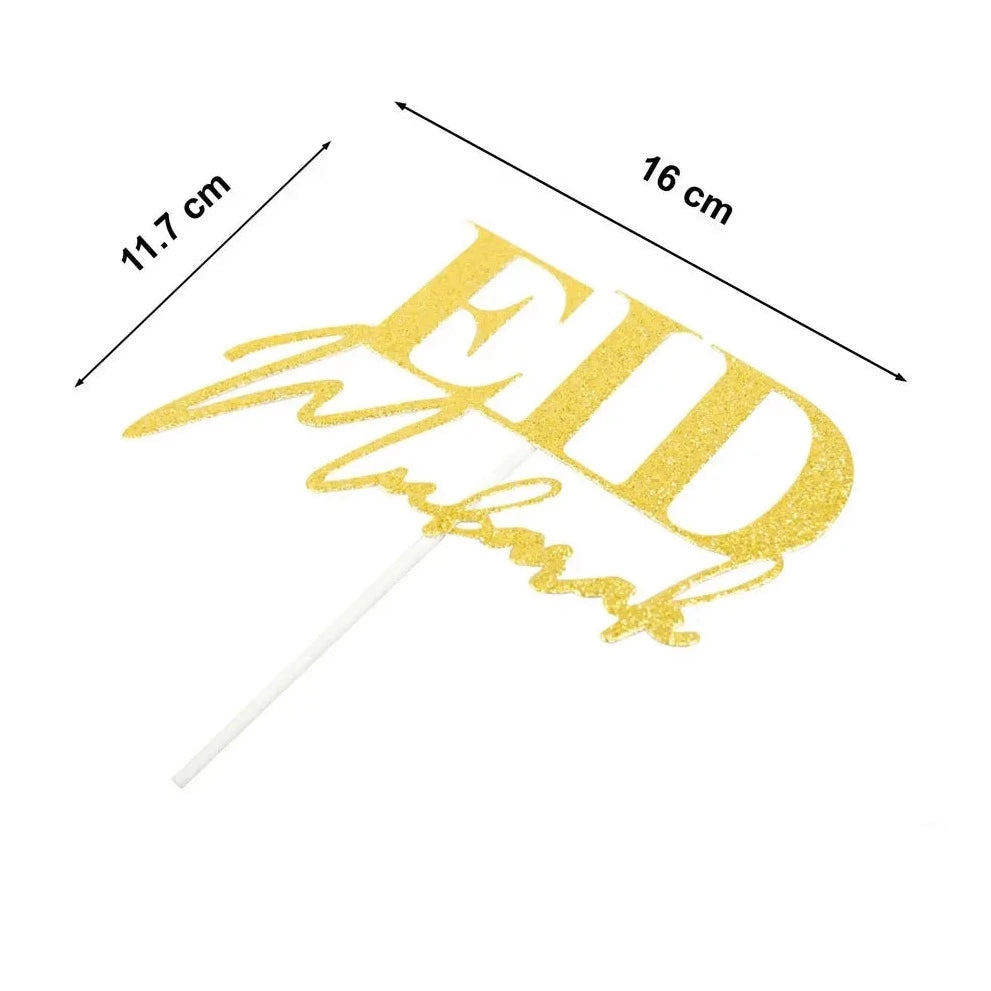 Eid Mubarak Paper Cake Topper - Gold glitter