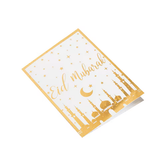 5 pack Eid Mubarak Cards - Mosque Star Gold Foil