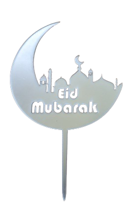 Eid Acrylic Cake Topper Silver - Moon and Mosque