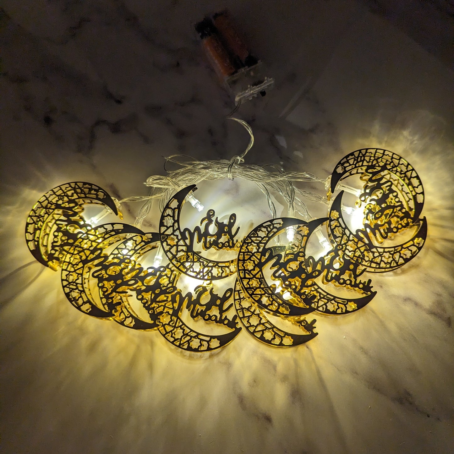 Metal Eid Mubarak Moon Shape LED Lights