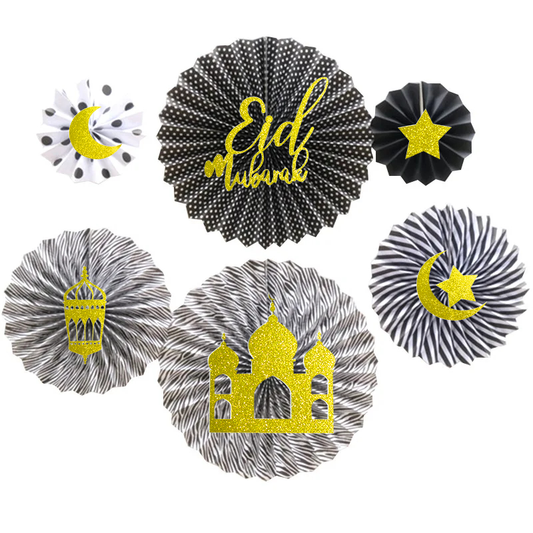 Eid Paper fans - Black & White - 6 pcs