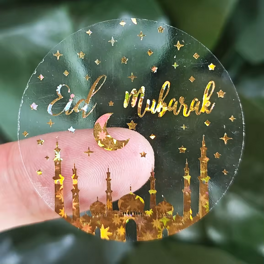 Eid Mubarak Sticker - Mosque and Star Gold Foil