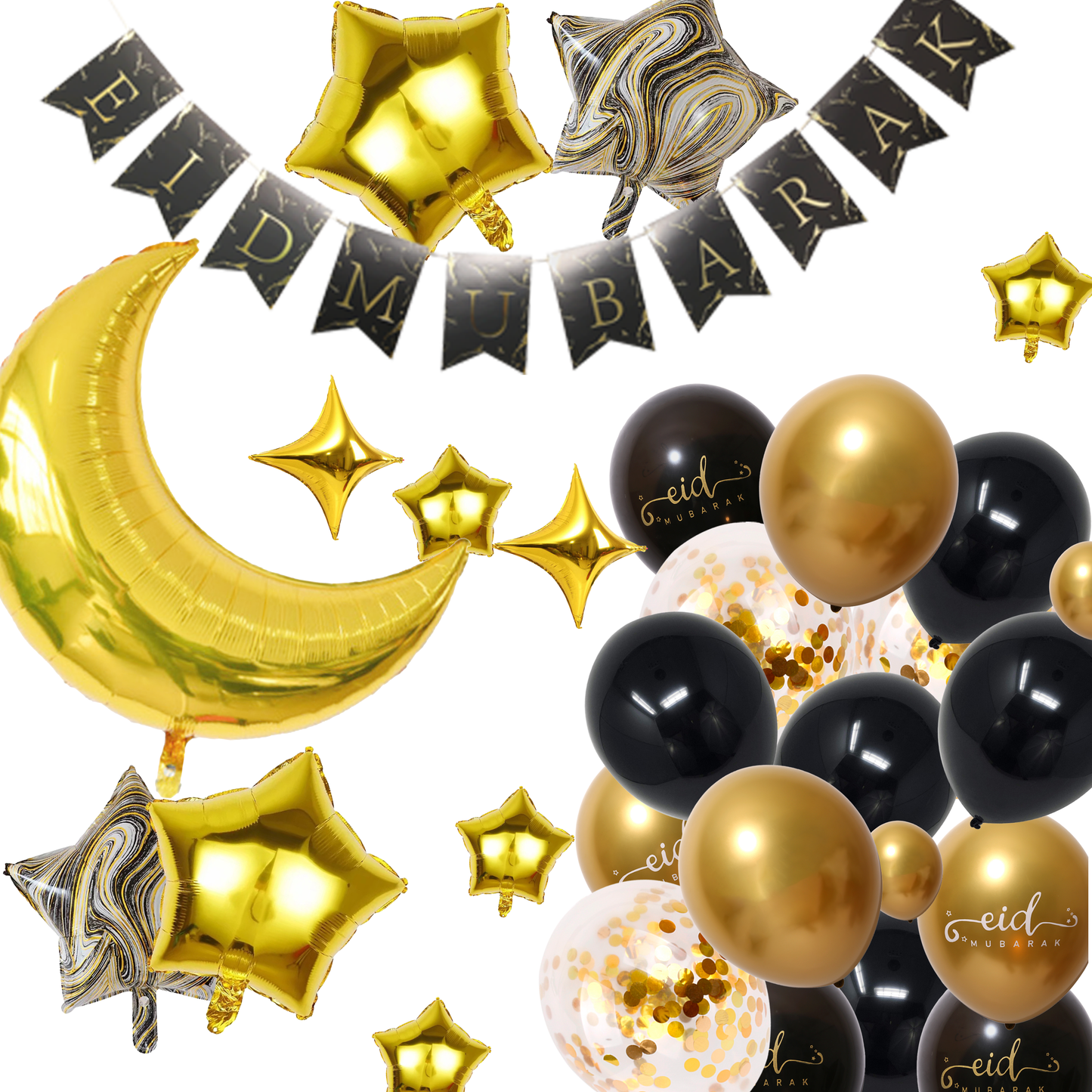 Gold and Black Eid Balloons | Eid Mubarak Balloon Kit | Party Mubarak