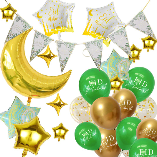 Green and Gold Eid Balloon Kit | Green Gold Balloon Kit| Party Mubarak