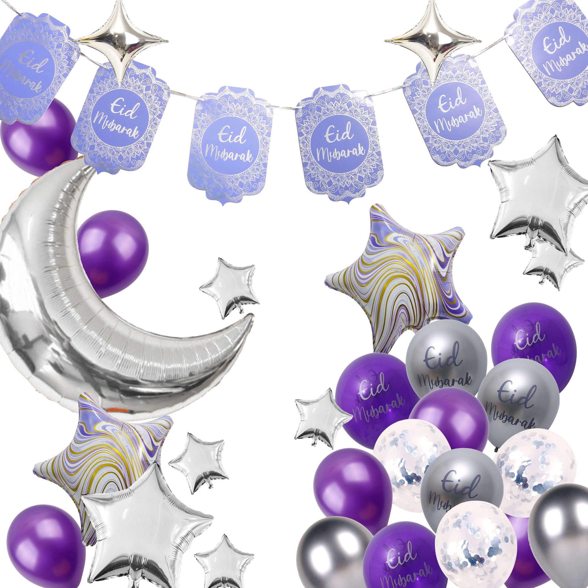 Silver and Purple Eid Balloon | Silver Purple Balloon | Party Mubarak