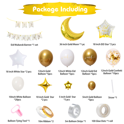 Gold White Eid Balloons | Gold and White Balloon Kit | Party Mubarak