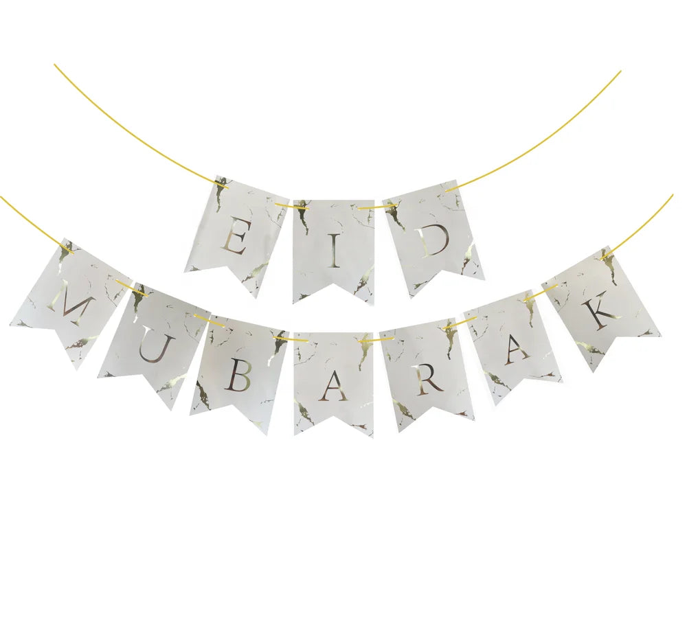 Eid White Marble Bunting | White Marble Bunting | Party Mubarak