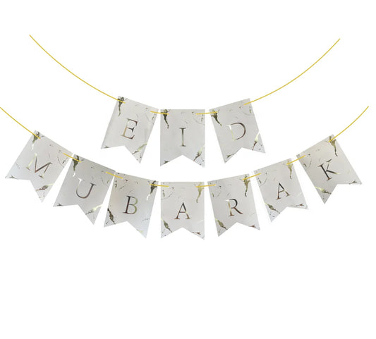 Eid White Marble Bunting | White Marble Bunting | Party Mubarak