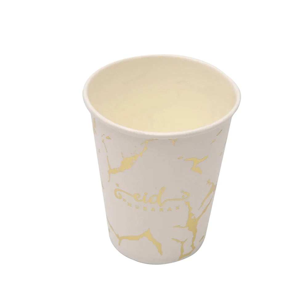 Eid Cups White Marble | White Marble Eid Cups | Party Mubarak